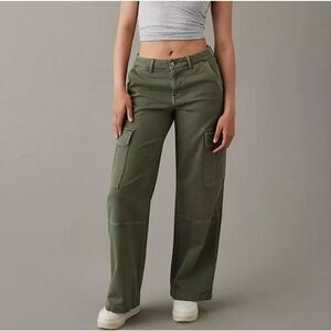 American Eagle Baggy Wide Leg Stretch Army Green Cargo Pant Y2K Skater Grunge 14